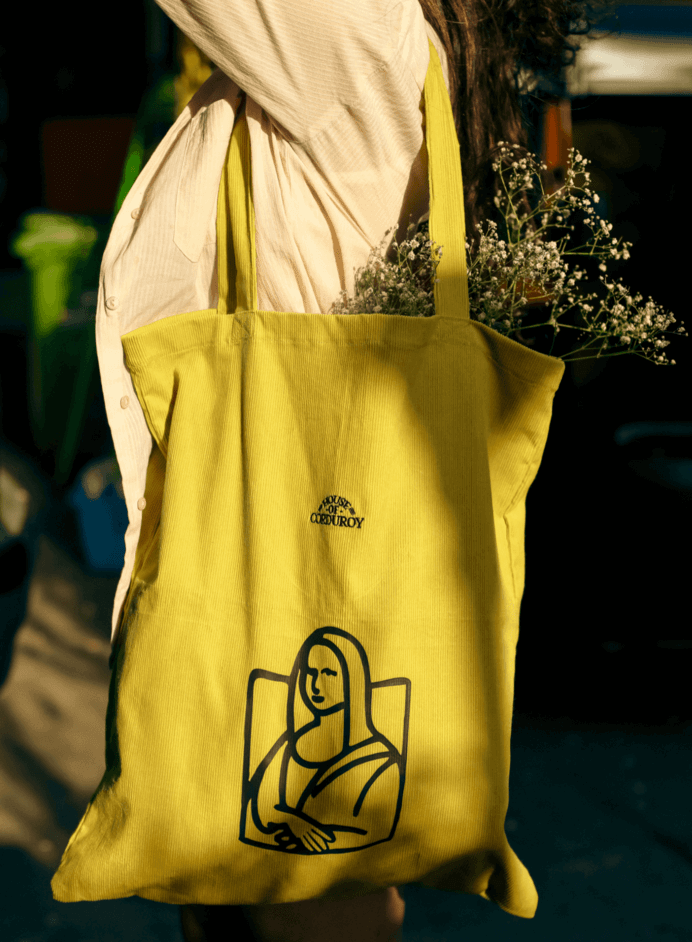 Da Vinci’s Mona Lisa On Corduroy Tote (Yellow) 1