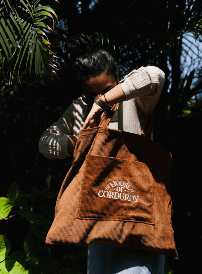 Earthy Brown Plain Wide Corduroy Tote Bag 2