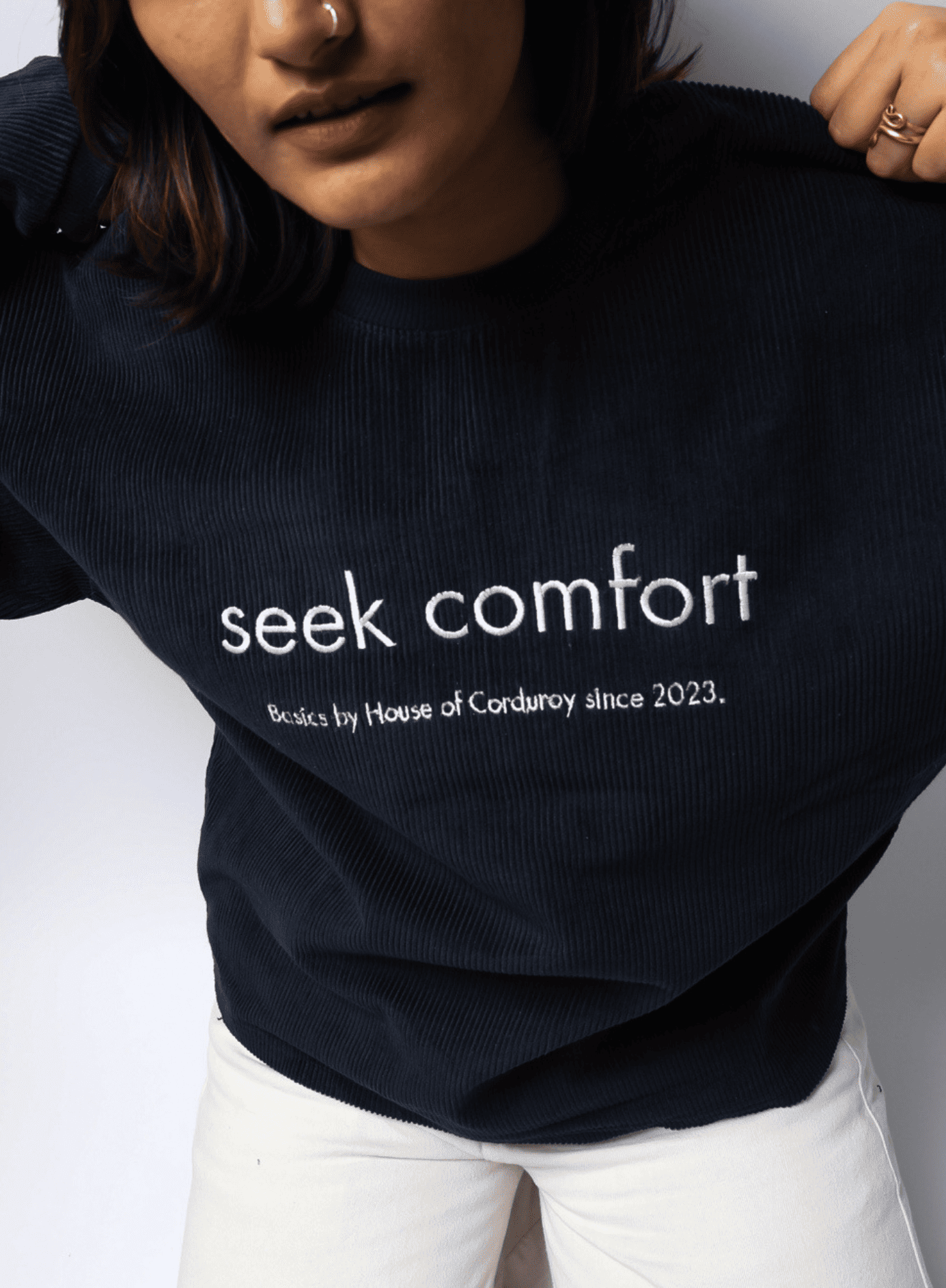 Full Sleeve Corduroy Sweatshirt Navy Blue 2