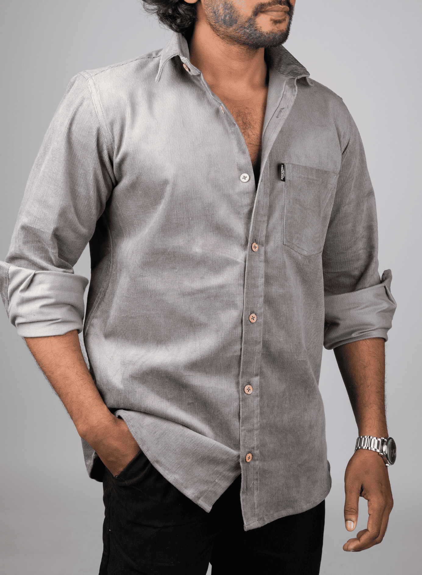 Full Sleeve Corduroy Shirt Grey 2