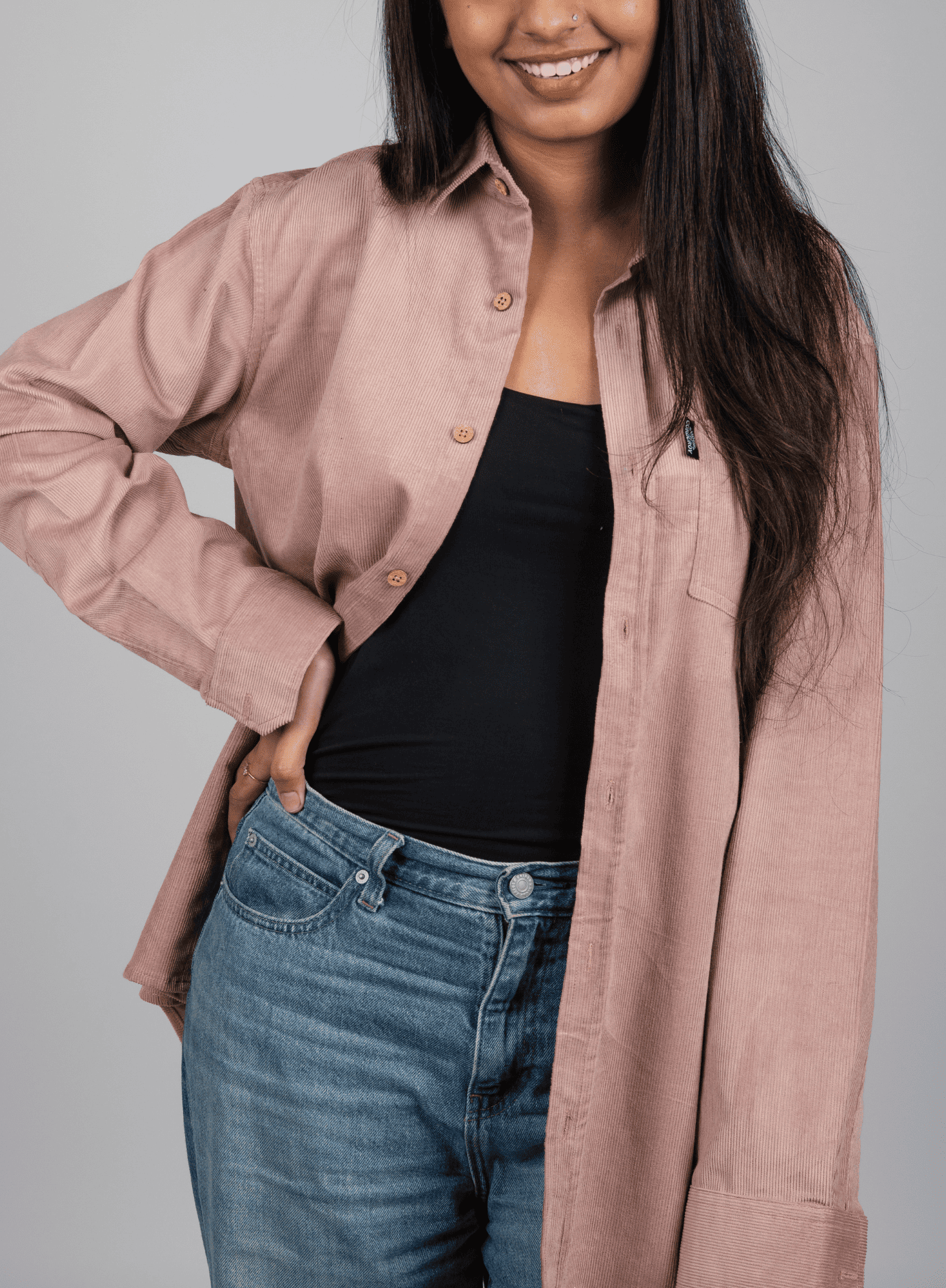 Full Sleeve Women's Shirt Single Pocket Baby Pink3