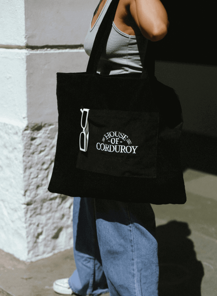 Midnight Black Luxe Corduroy Tote Bag 1