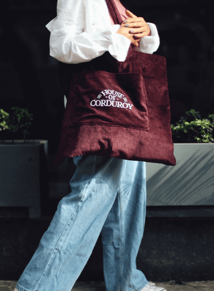 Velvety Burgundy Plain Corduroy Tote bag 1