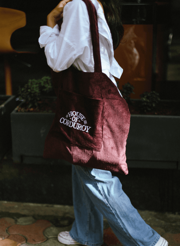 Velvety Burgundy Plain Corduroy Tote bag 2